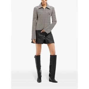 Courreges Zipped Prince Of Wales Jacket in Sand Mud Brown FR 36 US 4